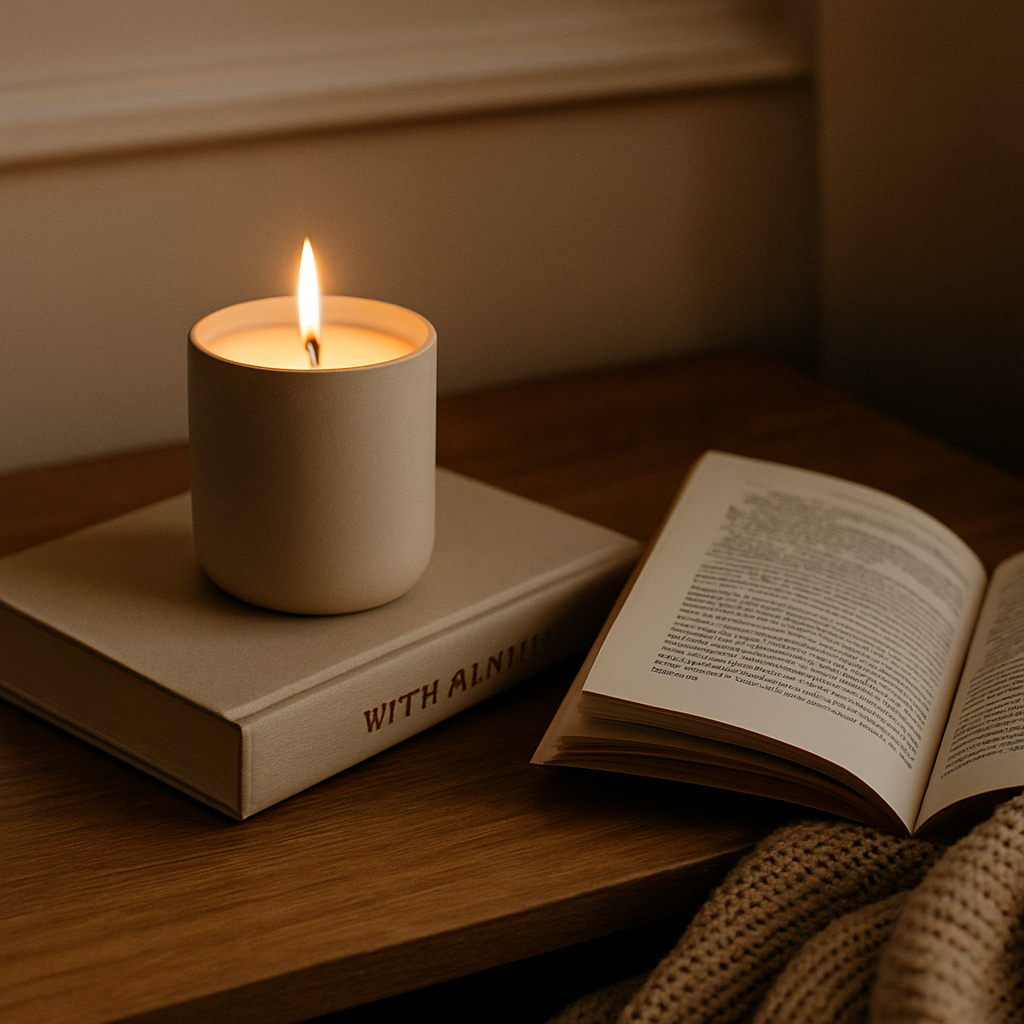 Candle and book evening ritual