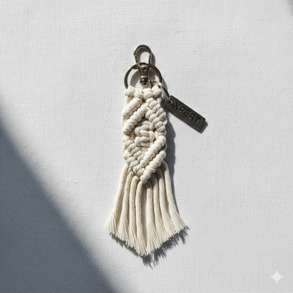 xpert handmade macrame keychain – boho cotton fashion accessory with logo tag