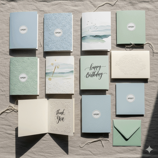 xpert handmade greeting card set – artistic stationery & gift with logo tag