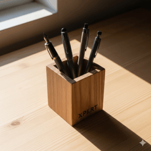xpert handmade wooden pen holder – minimalist stationery & gift with logo engraving
